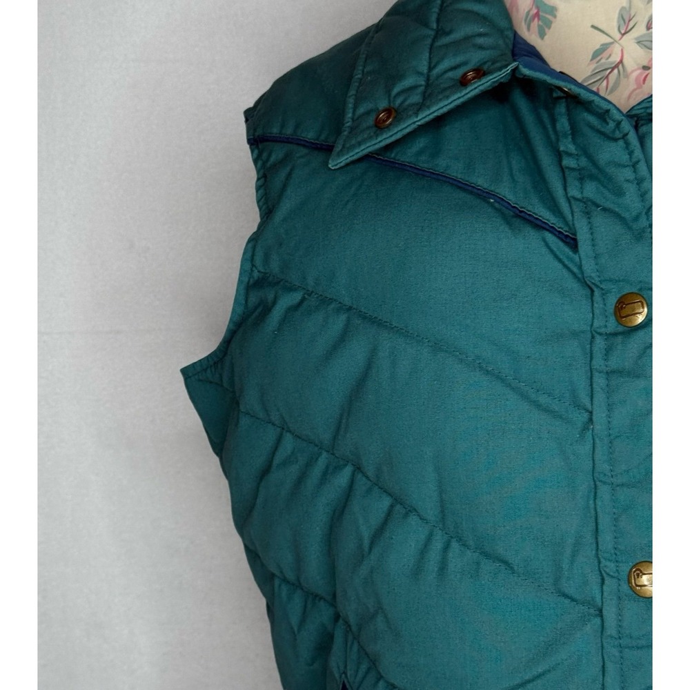 Vintage Woolrich Woman Down Puffer Vest Teal Sheep Logo Western Sz M Western EUC - Picture 4 of 11